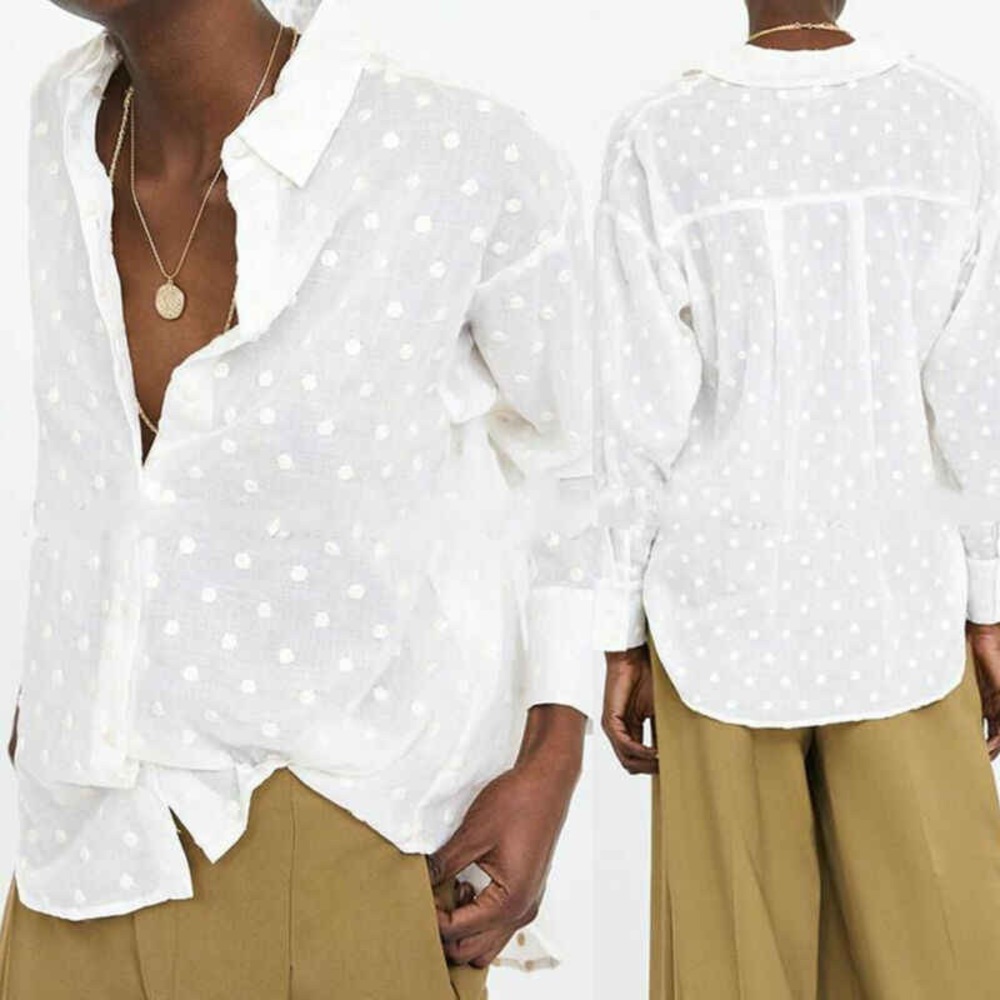 Zara Sheer White Textured Shirt